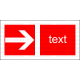 F005 - Smer na dosiahnutie bezpečia (vpravo / vľavo) - Vodorovná požiarna nálepka s doplnkovým textom