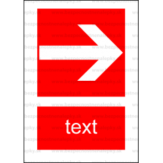 F005 - Smer na dosiahnutie bezpečia (vpravo / vľavo) - Zvislá požiarna nálepka s doplnkovým textom