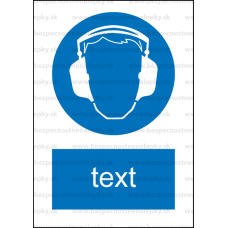 M003 - Príkaz na ochranu sluchu - Zvislá nálepka s doplnkovým textom
