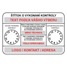 K003 - Revízny štítok o vykonaní kontroly 100 x 70 mm - S predtlačenými údajmi