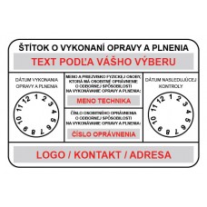 K004 - Revízny štítok o vykonaní opravy a plnenia 100 x 70 mm - S predtlačenými údajmi