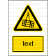 W006 - Nebezpečenstvo pádu alebo pohybu závesného predmetu - Zvislá nálepka s doplnkovým textom
