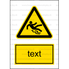 W028 - Nebezpečenstvo pošmyknutia - Zvislá nálepka s doplnkovým textom