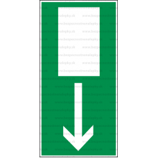E002 - Úniková cesta, únikový východ (šipka dole) - Obdĺžniková záchranná nálepka bez textu