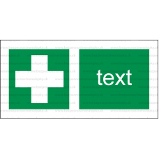 E006 - Miesto prvej pomoci - Vodorovná záchranná nálepka s doplnkovým textom