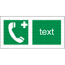E010 - Núdzový telefón pre prvú pomoc alebo únik - Vodorovná záchranná nálepka s doplnkovým textom